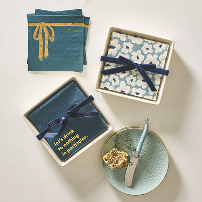 Ceramic Napkin Tray + Paper Cocktail Napkin | Let's Drink to Nothing