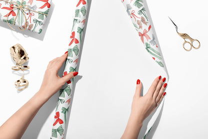 Red and Green Christmas Bows Wrapping Paper - 3 Sheet Roll