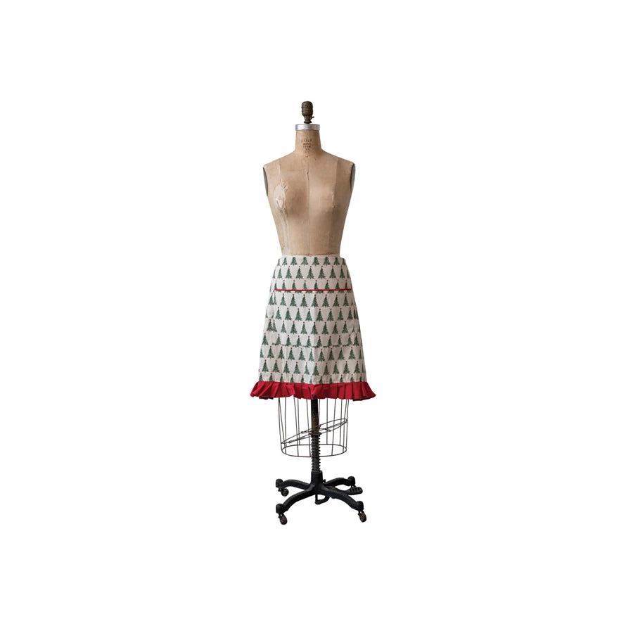 Cotton Printed Half Apron with Christmas Trees