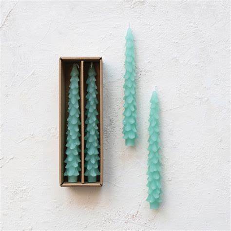 10" Unscented Tree Shaped Taper Candle- Aqua