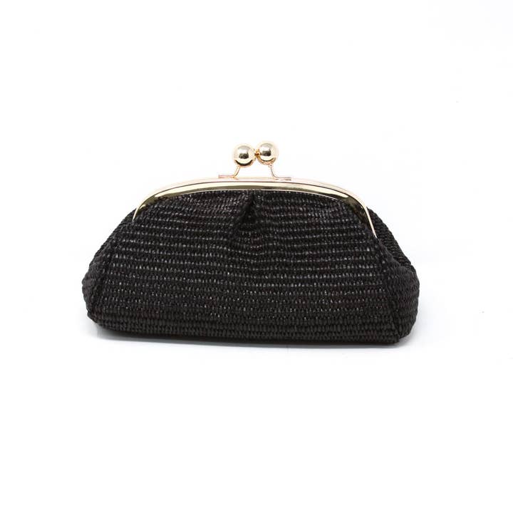 German Fuentes Genuine Leather And Raffia Clutch + Crossbody in Black