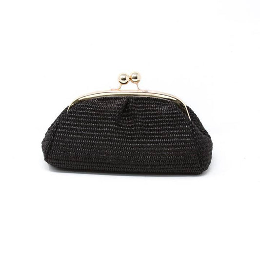German Fuentes Genuine Leather And Raffia Clutch + Crossbody in Black