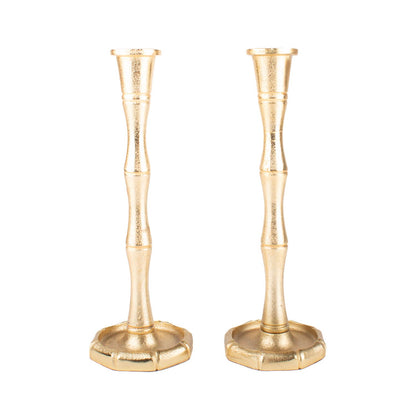 Gold Bamboo Candlestick Set - Large