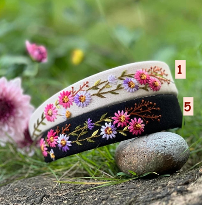 Summer Floral Embroidered Headband Navy