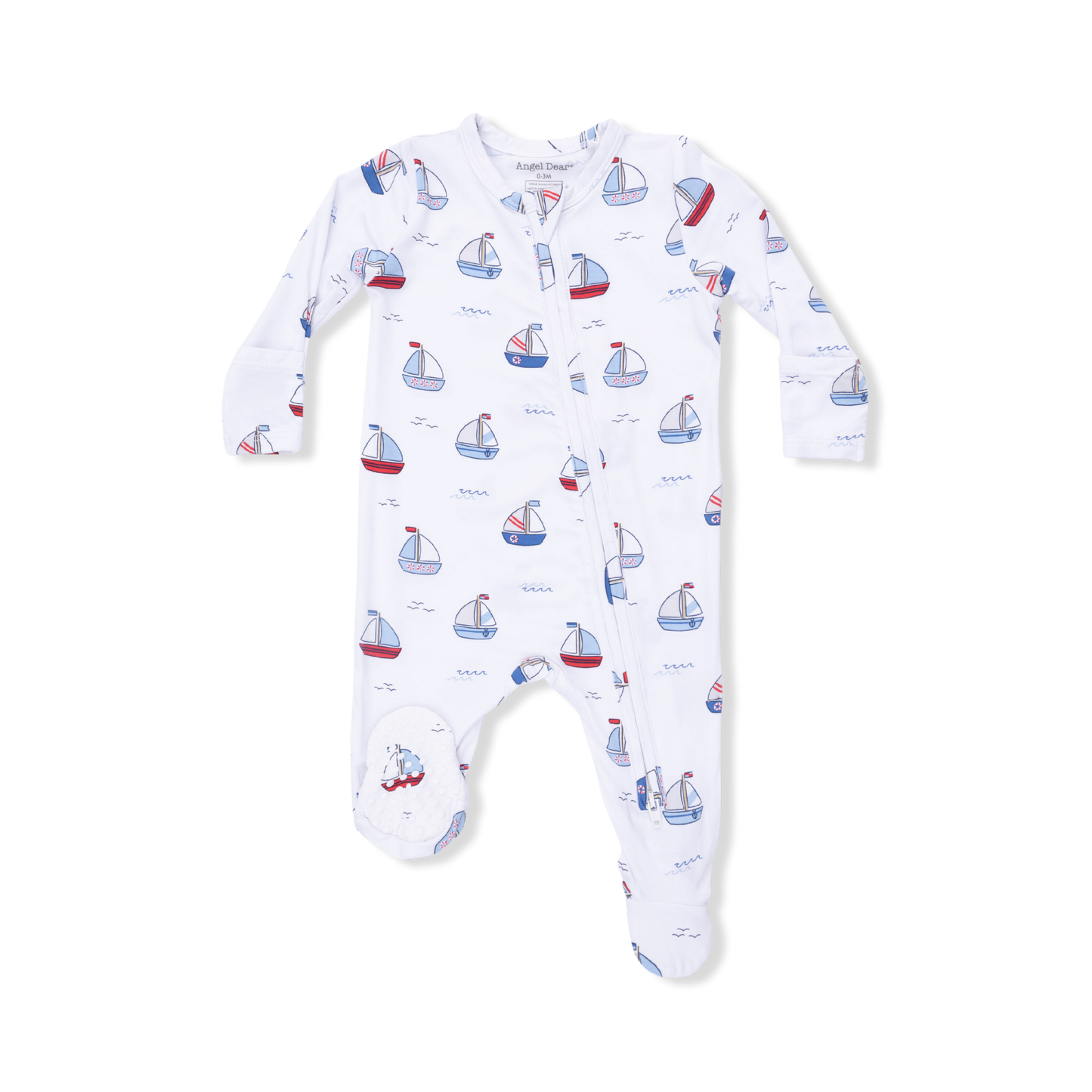 Angel Dear Bubbly Sailboats |Blue 2 Way Zipper Footie