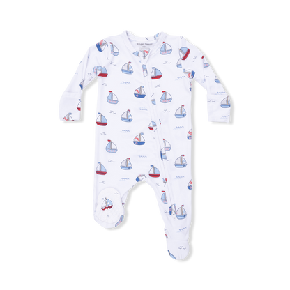 Angel Dear Bubbly Sailboats |Blue 2 Way Zipper Footie