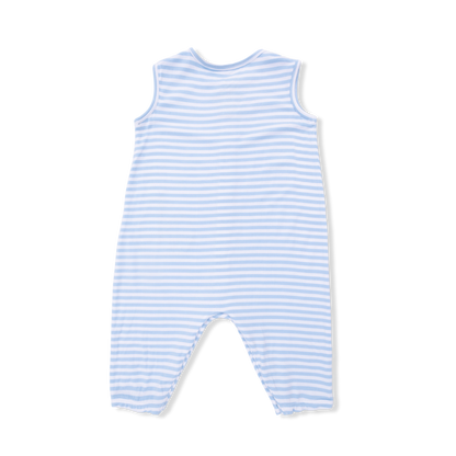 Angel Dear Bubbly Sailboat Stripe | Blue Sleeveless Romper
