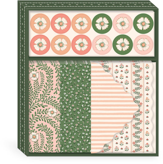 Pink Green Floral Stationery Set
