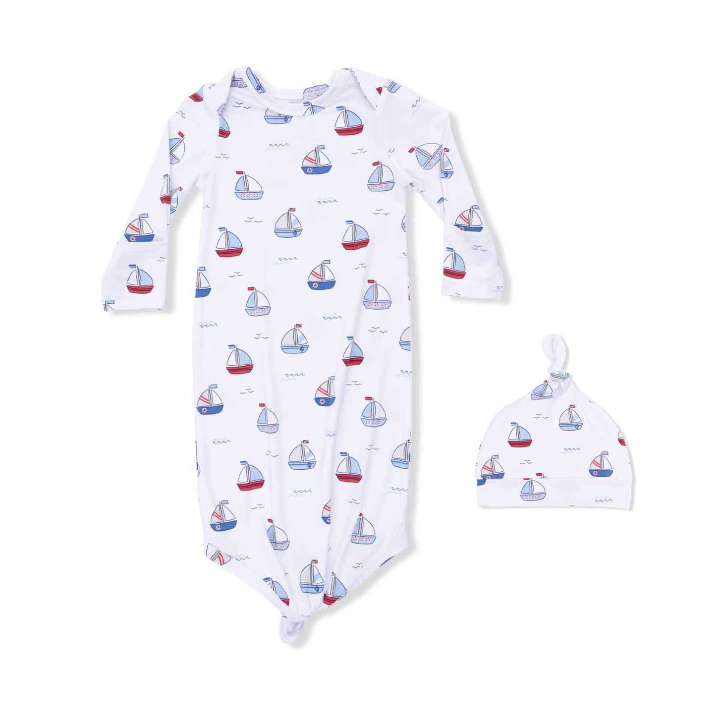 Angel Dear Bubbly Sailboats | Blue Knotted Gown and Hat