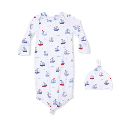 Angel Dear Bubbly Sailboats | Blue Knotted Gown and Hat
