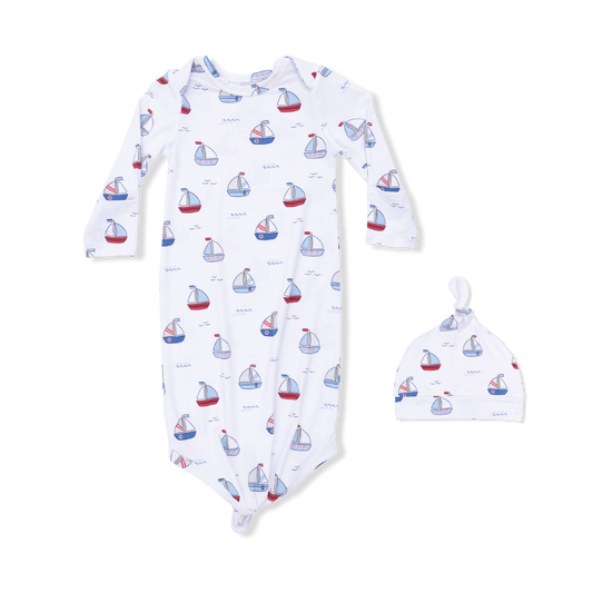 Angel Dear Bubbly Sailboats | Blue Knotted Gown and Hat