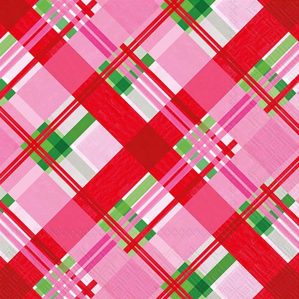 Pink Plaid Christmas Paper Cocktail Napkins