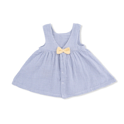 Angel Dear Micro Gingham Blue Blizzard | Infant Dress with Bow and Bloomer