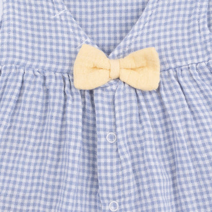 Angel Dear Micro Gingham Blue Blizzard | Infant Dress with Bow and Bloomer