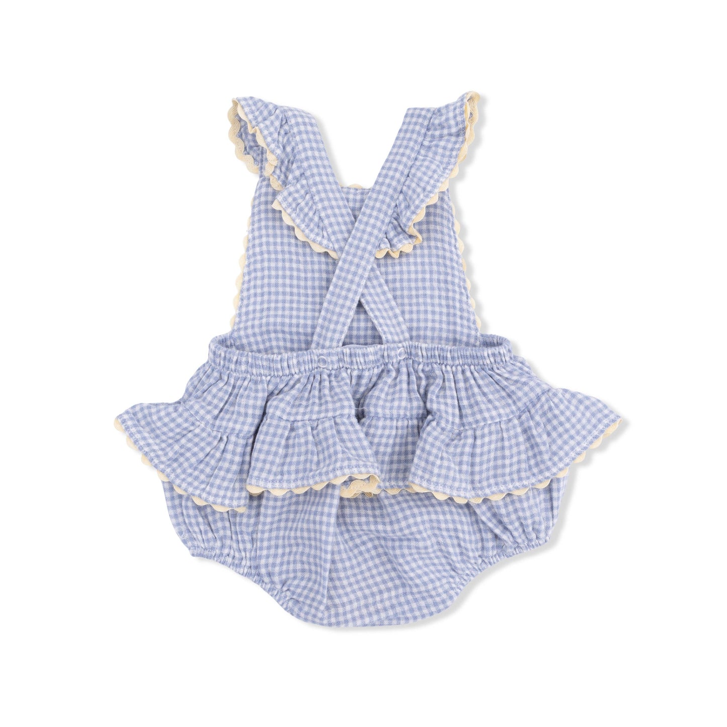 Angel Dear Micro Gingham Blue Blizzard | Ric Rac Ruffle Sunsuit