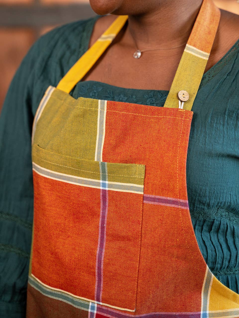 April Cornell Colorblock Plaid Chef Apron | Multi