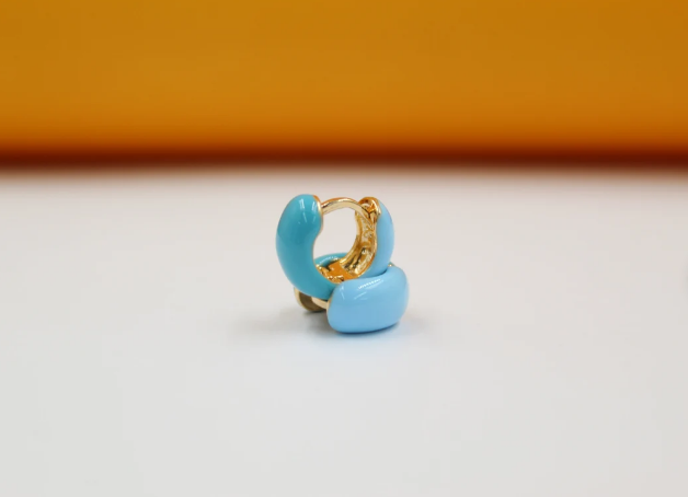 Blue Enamel Small Huggie Earrings