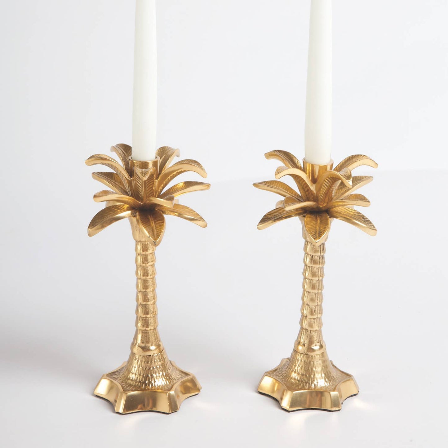 Gold Palm Tree Candlestick Set