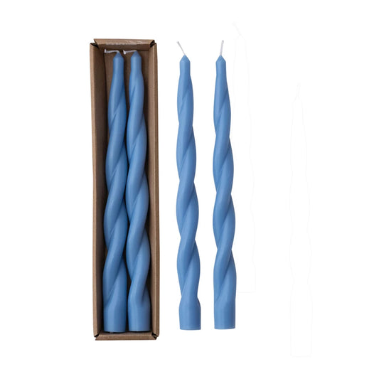 10" Twist Blue Taper Candle