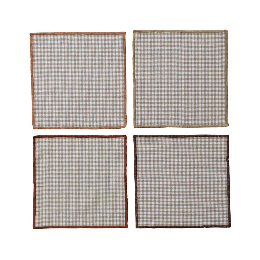 Gingham Cocktail Napkins with Stitched Edge