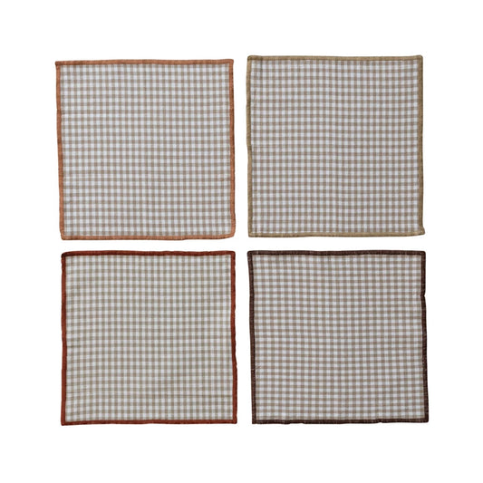 Gingham Cocktail Napkins with Stitched Edge