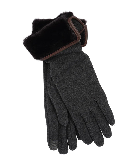 Comfort Stretch Fold Down Faux Fur Cuff Gloves- Charcoal Heather