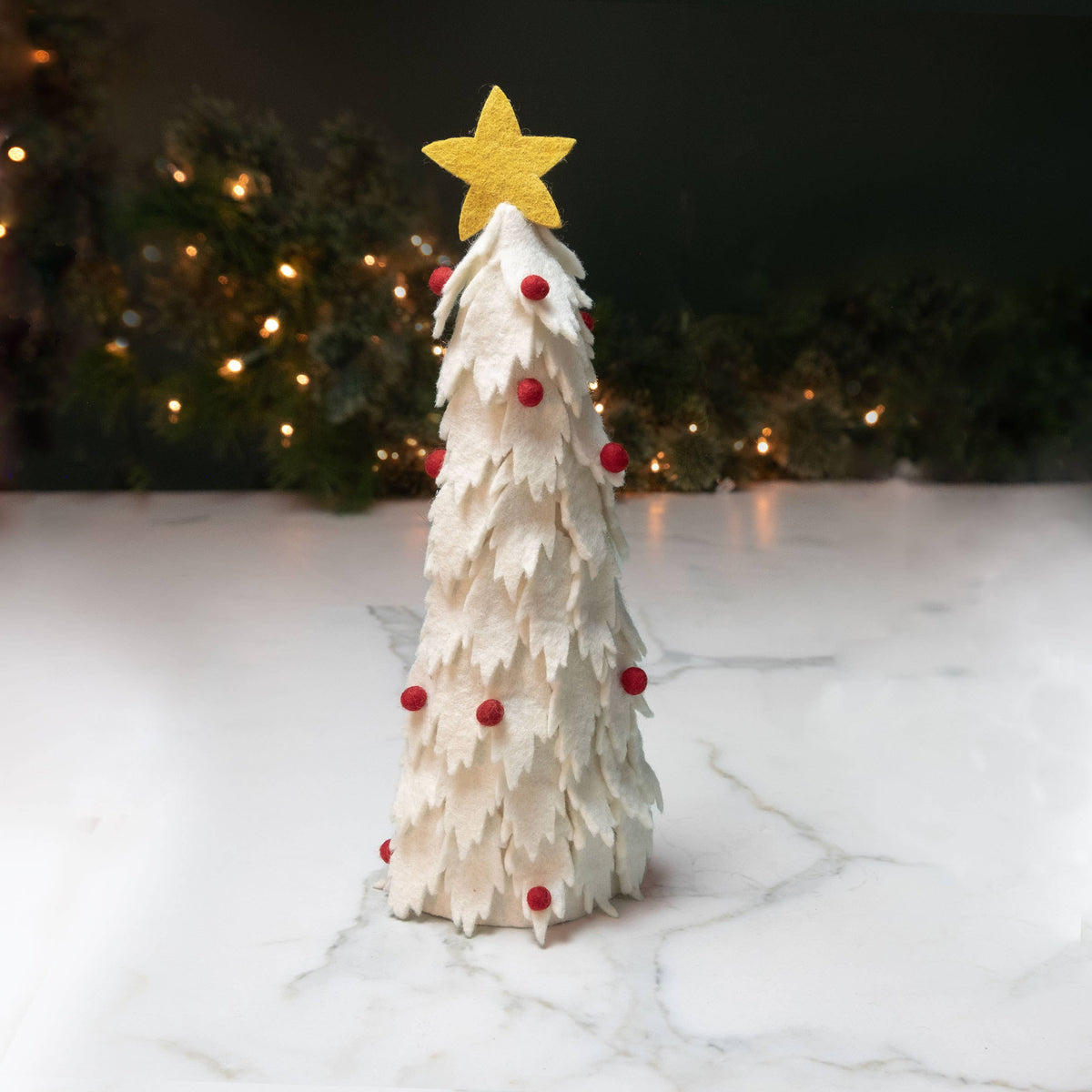Felt Christmas Tree | White with Red Balls Small