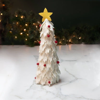 Felt Christmas Tree | White with Red Balls Small