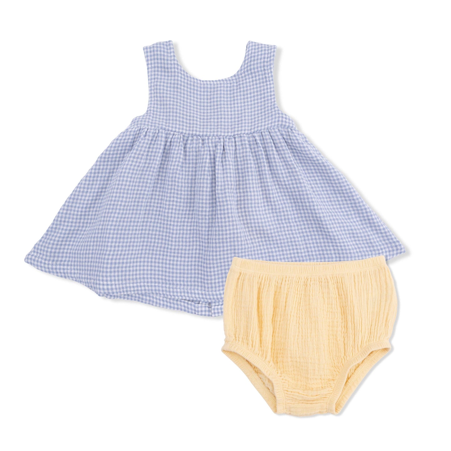 Angel Dear Micro Gingham Blue Blizzard | Infant Dress with Bow and Bloomer