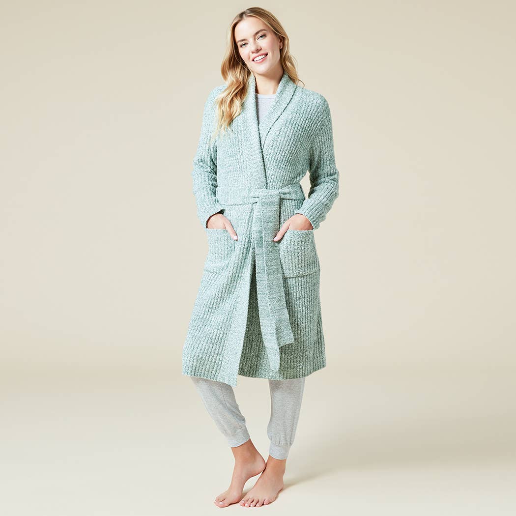 Soft and Plush 38" Marshmallow Rib Women's Wrap Robe- Heather Grey