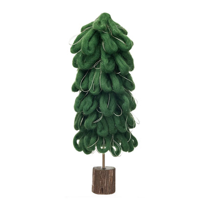 Wool Tree with Gold Cord and Wood Base- Dark Green