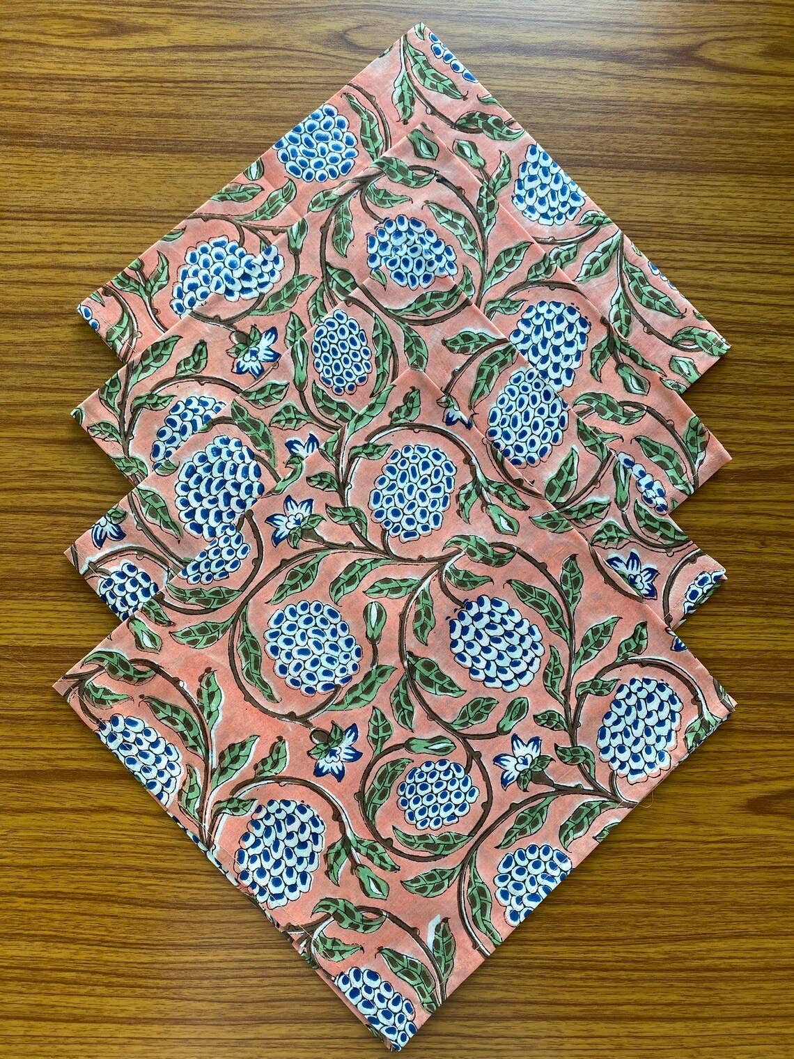 Dark Salmon Pink, Sage Green, Delft Blue Cotton Napkins: Set of 12 20x20 inch