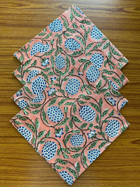Dark Salmon Pink, Sage Green, Delft Blue Cotton Napkins: Set of 12 20x20 inch