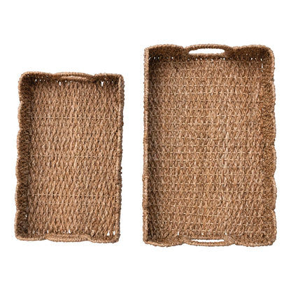 Decorative Braided Bankuan Tray with Handles & Scalloped Edge