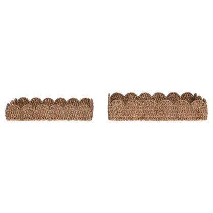 Decorative Braided Bankuan Tray with Handles & Scalloped Edge