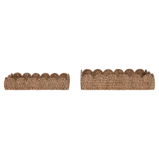 Decorative Braided Bankuan Tray with Handles & Scalloped Edge