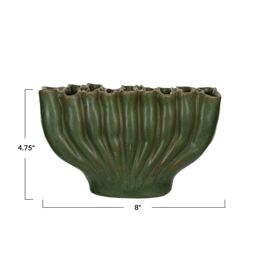 Green Stoneware Sectioned Vase