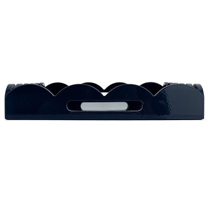 Navy Lacquered Scalloped Tray with Handles