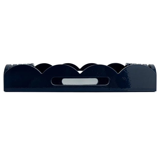 Navy Lacquered Scalloped Tray with Handles