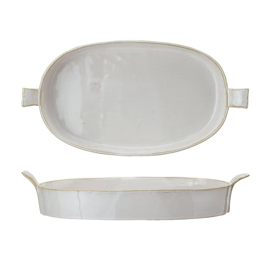 White Stoneware Baker with Handles