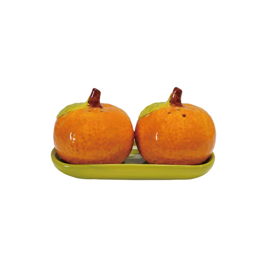 Clementine Shaped Salt & Pepper Shakers with Tray