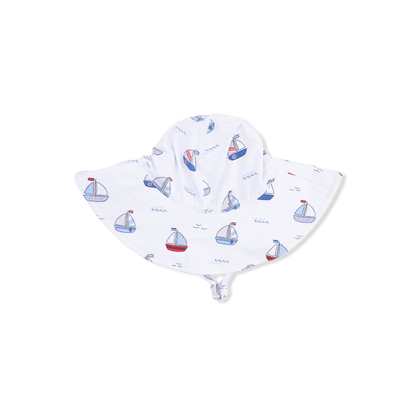 Angel Dear Bubbly Sailboats | Blue Wide Brim Sun Hat