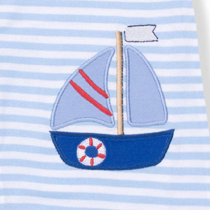 Angel Dear Bubbly Sailboat Stripe | Blue Sleeveless Romper