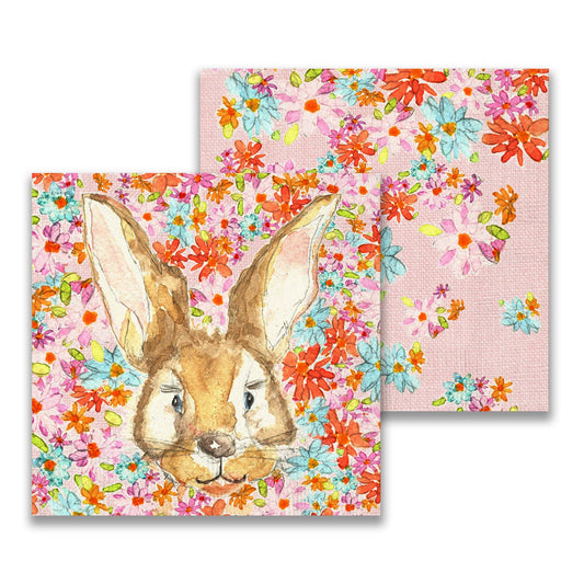 Rabbit Face and Flowers Paper Cocktail Napkin