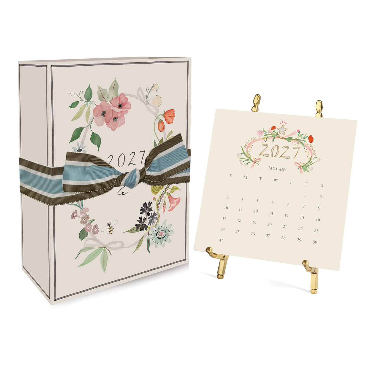Karen Adams Designs Classic Desk Calendar | 2027 Gold Easel