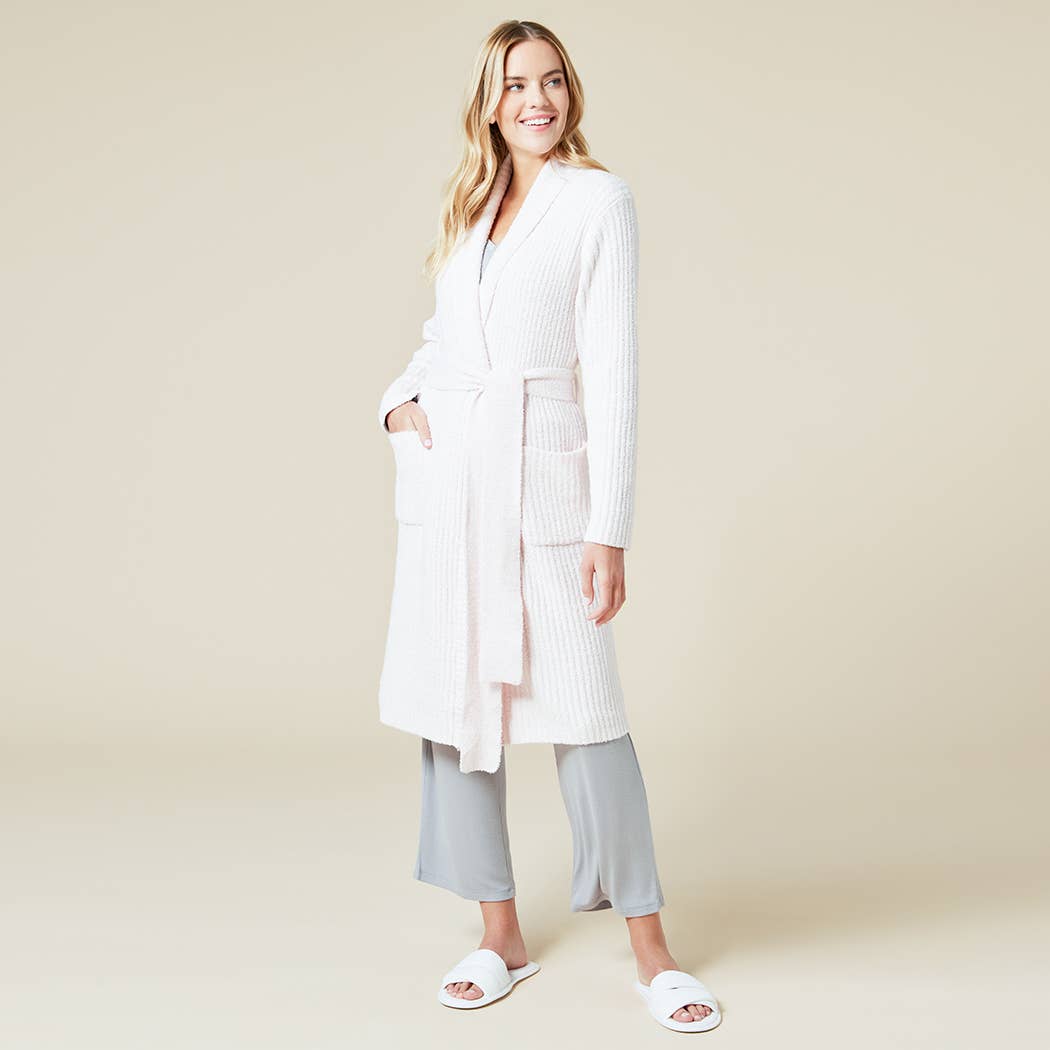 Soft and Plush 38" Marshmallow Rib Women's Wrap Robe- Heather Grey