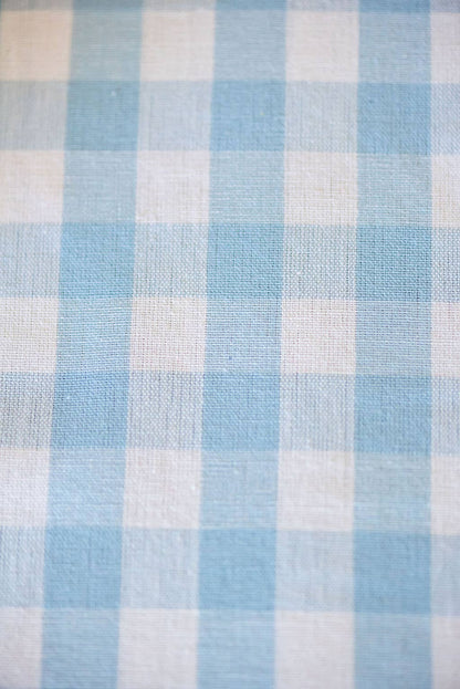 Blue Ruffled Gingham Tablecloth: 70" Round