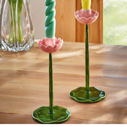 Pink Flower Taper Holder Large