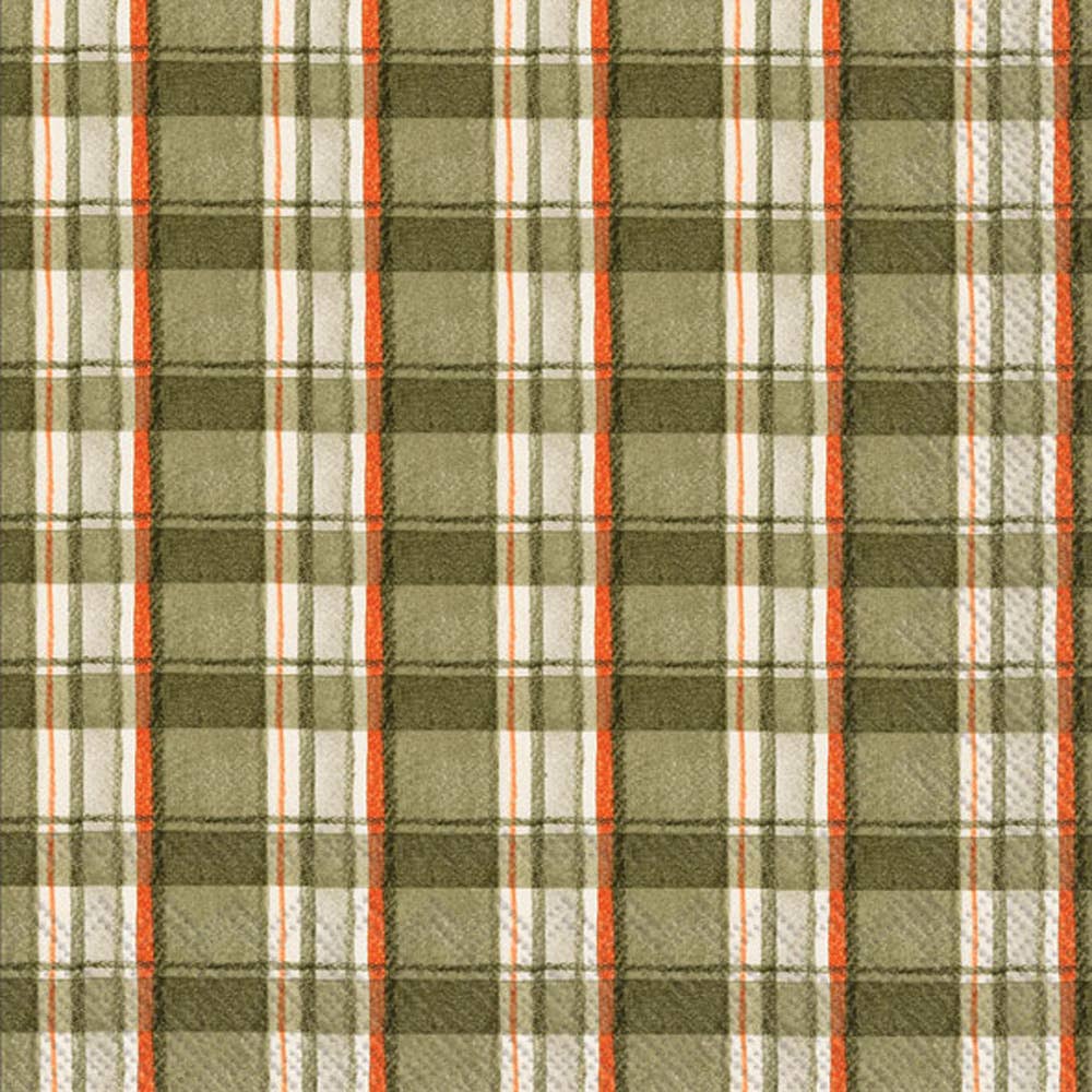 Fall Green & Orange Plaid Paper Cocktail Napkins