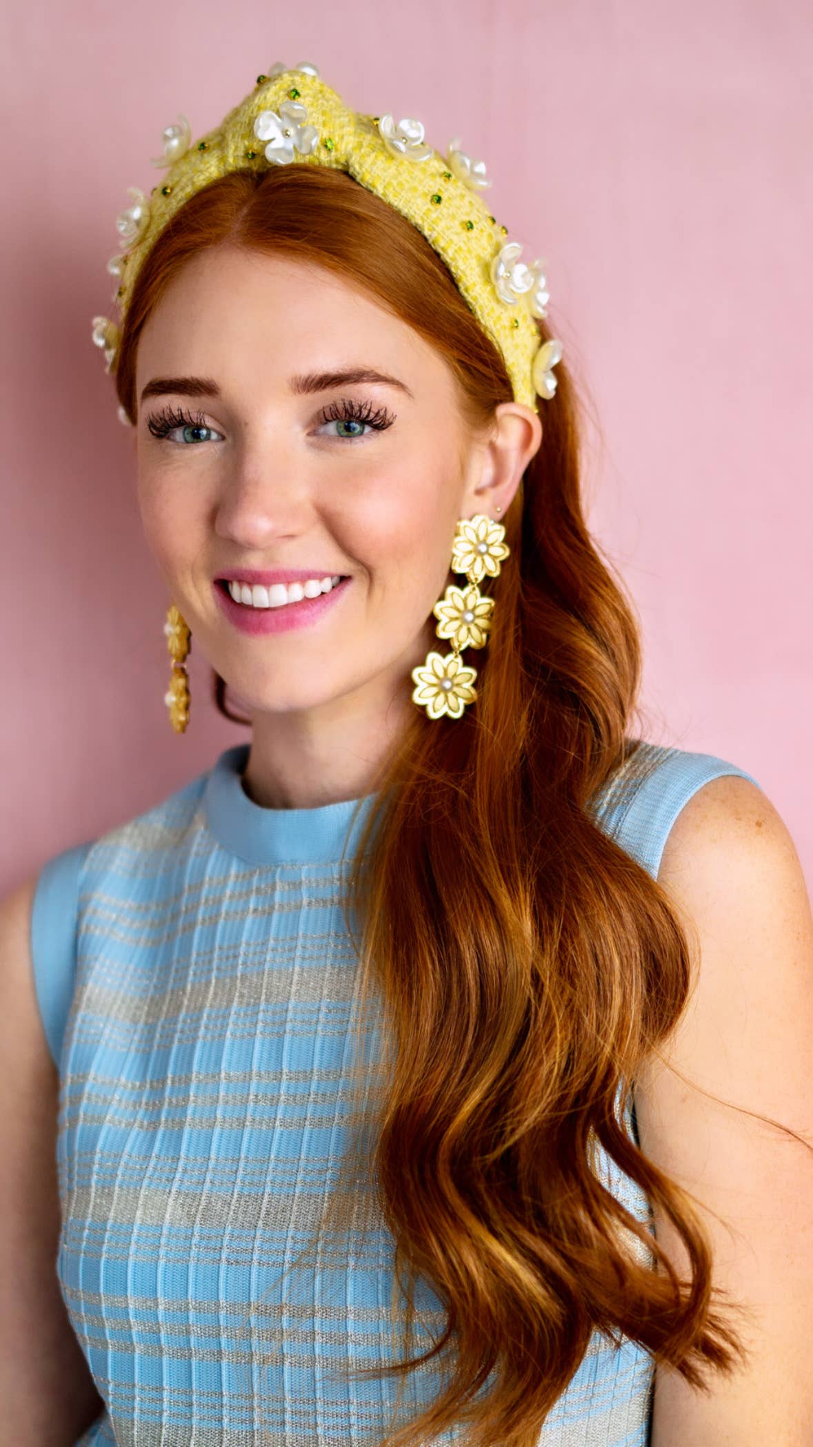 Spring Yellow Tweed Embellished Knotted Headband